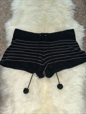 Honeydew Intimates Black Knit Lounge Shorts with Gray Stripes